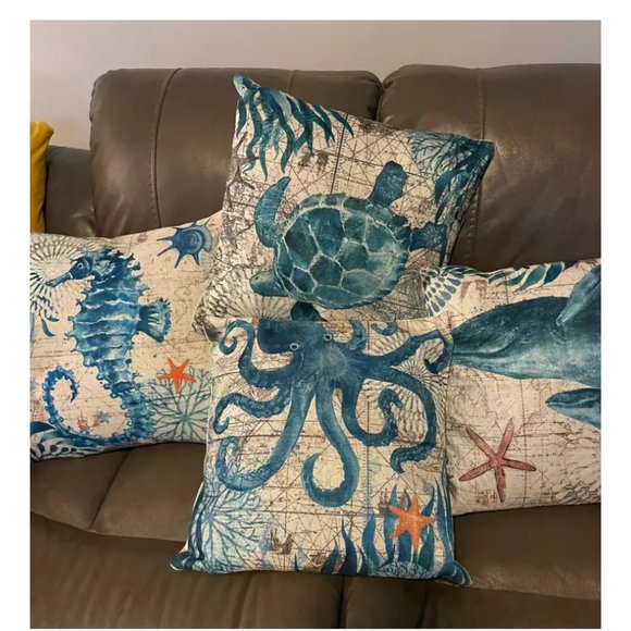 Decorative Throw Pillow Covers Cases Set Beach Decor Nautical Coastal Cottage - Picture 10 of 16